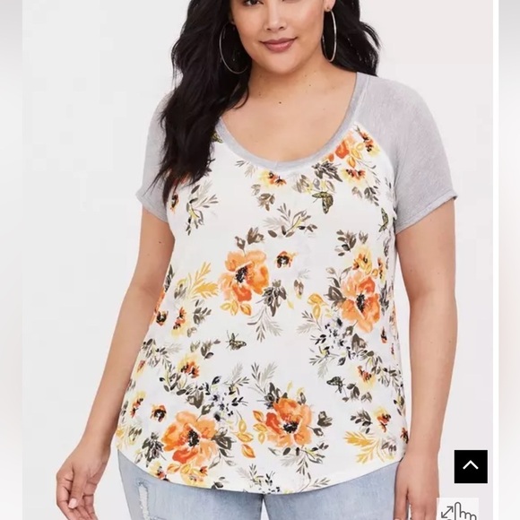 BloomChic Tops - Bloomchic Plus Size Floral & Butterfly Print Raglan Sleeve T-Shirt